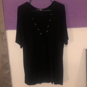 Black lace up T-shirt